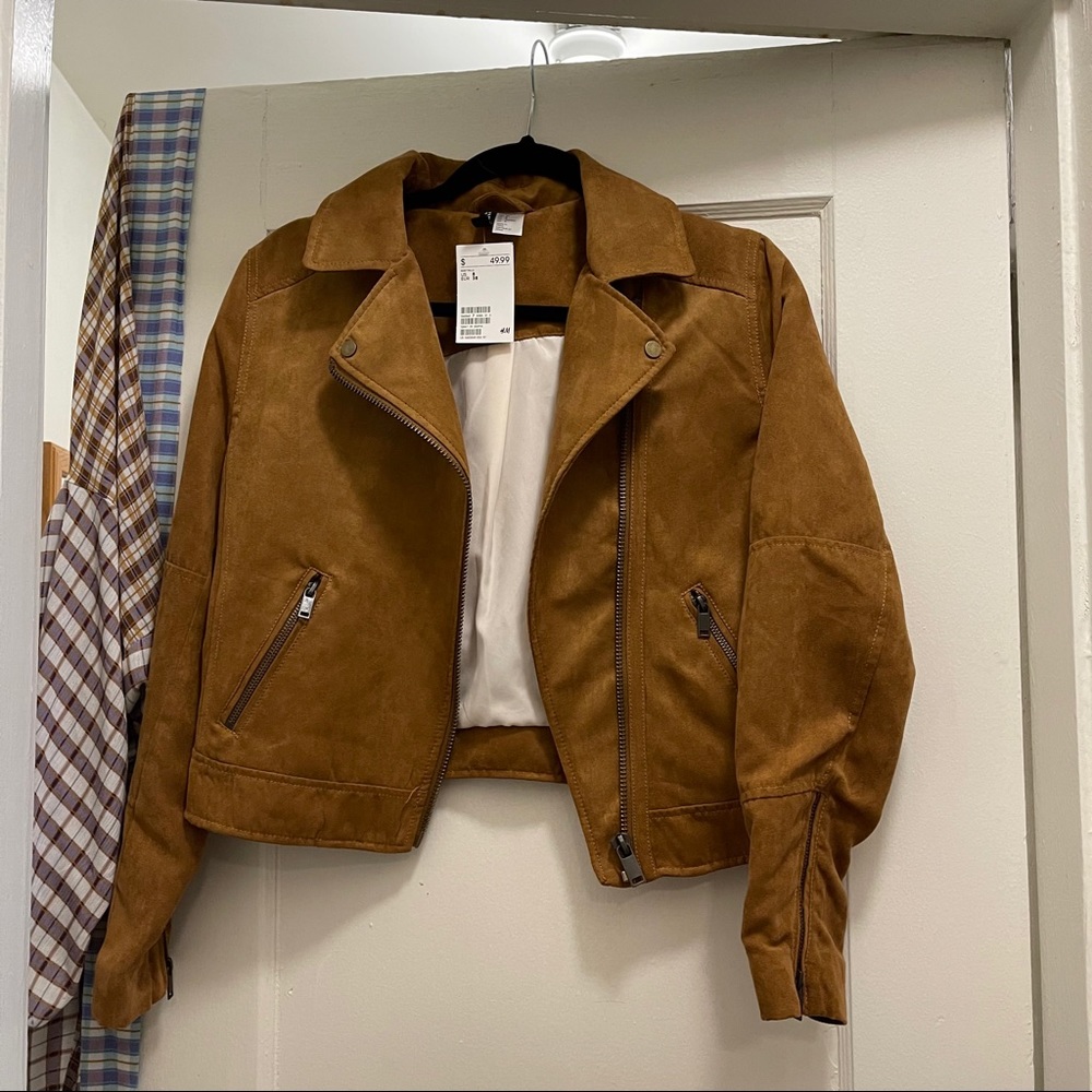 brown suede moto jacket